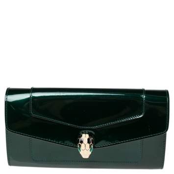 Pre Owned Bvlgari Green Patent Leather Serpenti Forever Continental Wallet