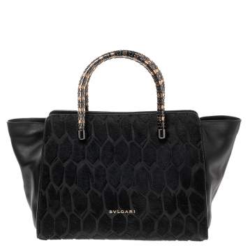 Pre Owned Bvlgari Black Leather and Calf Hair Serpenti Scaglie Tote