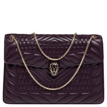 Pre Owned Bvlgari Purple Quilted Scaglie Leather Medium Serpenti Forever Shoulder Bag