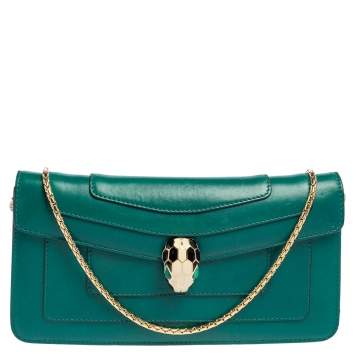 Pre Owned Bvlgari Green Leather Serpenti Forever Chain Clutch