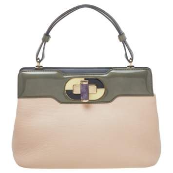 Pre Owned Bvlgari Beige/Grey Leather Isabella Rossellini Top Handle Bag