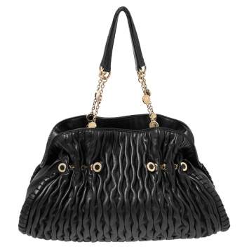 Pre Owned Bvlgari Black Plisse Leather Twistino Tina Tote