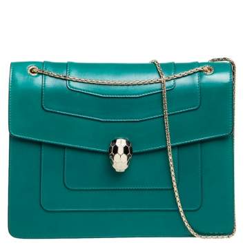 Pre Owned Bvlgari Green Leather Large Serpenti Forever Shoulder Bag