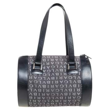 Pre Owned Bvlgari Black Canvas and Leather Logo Mania Satchel