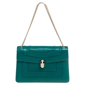 Pre Owned Bvlgari Green Leather Medium Serpenti Forever Shoulder Bag