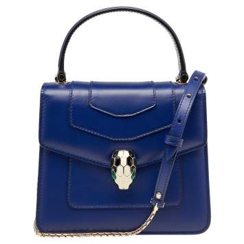 Pre Owned Bvlgari Blue Leather Serpenti Forever Flap Top Handle Bag