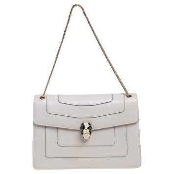 Pre Owned Bvlgari Off White Leather Medium Serpenti Forever Shoulder Bag