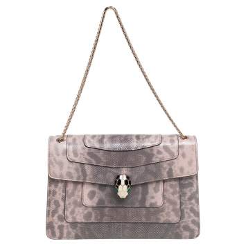 Pre Owned Bvlgari Beige/Brown Karung Medium Serpenti Forever Shoulder Bag