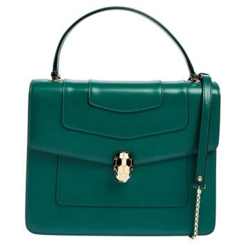 Pre Owned Bvlgari Green Leather Serpenti Forever Top Handle Bag