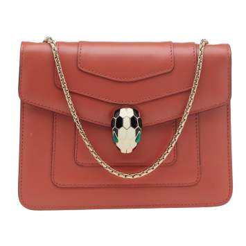 Pre Owned Bvlgari Coral Pink Leather Small Serpenti Forever Shoulder Bag
