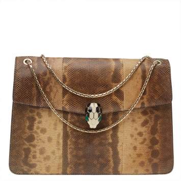 Pre Owned Bvlgari Beige/Brown Karung Medium Serpenti Forever Shoulder Bag