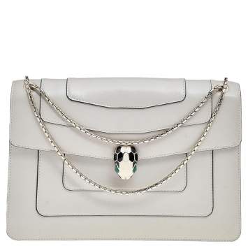 Pre Owned Bvlgari White Leather Medium Serpenti Forever Shoulder Bag