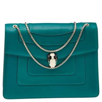 Pre Owned Bvlgari Green Leather Large Serpenti Forever Shoulder Bag