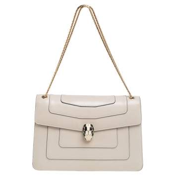 Pre Owned Bvlgari Cream Leather Medium Serpenti Forever Shoulder Bag