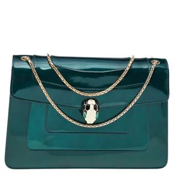 Pre Owned Bvlgari Green Patent Leather Medium Serpenti Forever Shoulder Bag