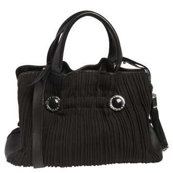 Pre Owned Bvlgari Black Canvas and Leather Pleated Tote