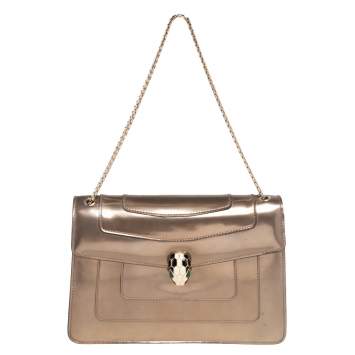 Pre Owned Bvlgari Metallic Bronze Patent Leather Medium Serpenti Forever Shoulder Bag