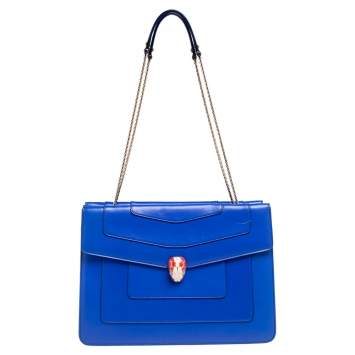 Pre Owned Bvlgari Blue Leather  Serpenti Forever Double Flap Shoulder Bag