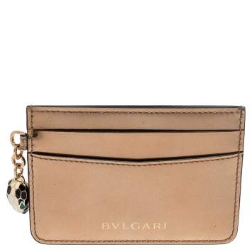 Pre Owned Bvlgari Metallic Gold Leather Serpenti Forever Card Holder