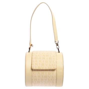 Pre Owned Bvlgari Beige Canvas and Leather Cylinder Bag