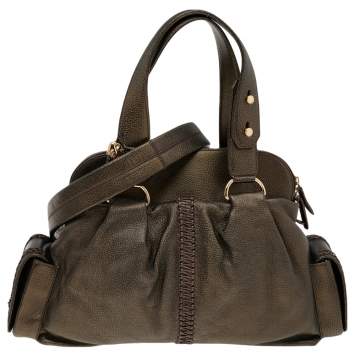 Pre Owned Bvlgari Metallic Dark Brown Leather Leoni Satchel