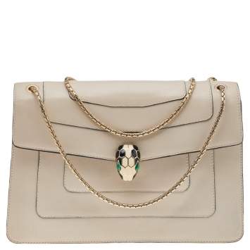 Pre Owned Bvlgari Cream Leather Medium Serpenti Forever Shoulder Bag