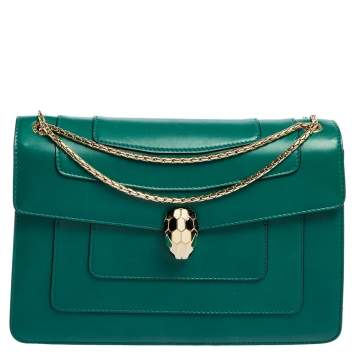 Pre Owned Bvlgari Green Leather Medium Serpenti Forever Shoulder Bag