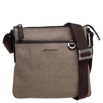Pre Owned Bvlgari Beige Coated Canvas Sling Bag