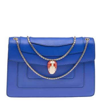 Pre Owned Bvlgari Blue Leather Medium Serpenti Forever Shoulder Bag