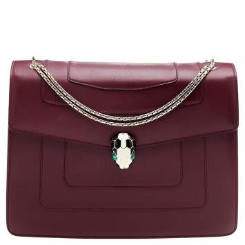Pre Owned Bvlgari Burgundy Leather Large Serpenti Shoulder Bag