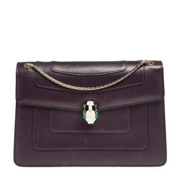 Pre Owned Bvlgari Plum Leather Medium Serpenti Forever Shoulder Bag