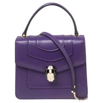 Pre Owned Bvlgari Purple Leather Serpenti Forever Flap Top Handle Bag