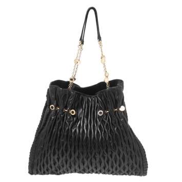 Pre Owned Bvlgari Black Leather Pleated Twit Tote