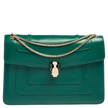 Pre Owned Bvlgari Green Leather Medium Serpenti Forever Shoulder Bag