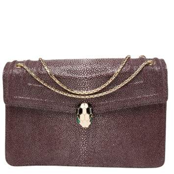 Pre Owned Bvlgari Plum Stingray and Leather Medium Serpenti Forever Shoulder Bag