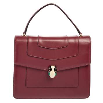 Pre Owned Bvlgari Burgundy Leather Serpenti Forever Top Handle Bag