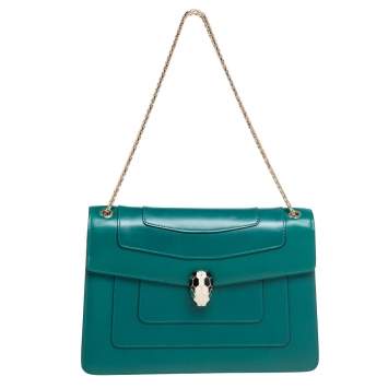 Pre Owned Bvlgari Green Leather Medium Serpenti Forever Shoulder Bag