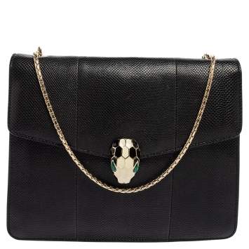 Pre Owned Bvlgari Black Karung Serpenti Forever Flap Shoulder Bag