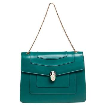 Pre Owned Bvlgari Green Leather Large Serpenti Forever Shoulder Bag