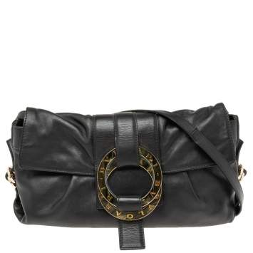 Pre Owned Bvlgari Black Leather Flap Shoulder Bag