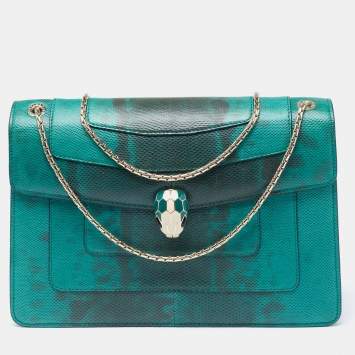 Pre Owned Bvlgari Green/Black Karung Medium Serpenti Forever Shoulder Bag
