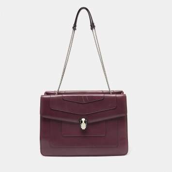 Pre Owned Bvlgari Plum Leather Large Serpenti Forever Flap Tote