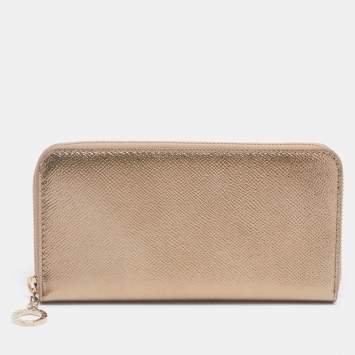 Pre Owned Bvlgari Metallic Gold Leather Bvlgari Bvlgari Zip Around Wallet