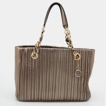 Pre Owned Bvlgari Metallic Leather Monte Plisse Shopper Tote