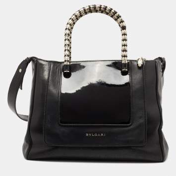 Pre Owned Bvlgari Black Leather and Patent Leather Serpenti Scaglie Tote