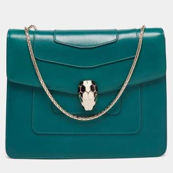 Pre Owned Bvlgari Green Leather Small Serpenti Forever Shoulder Bag