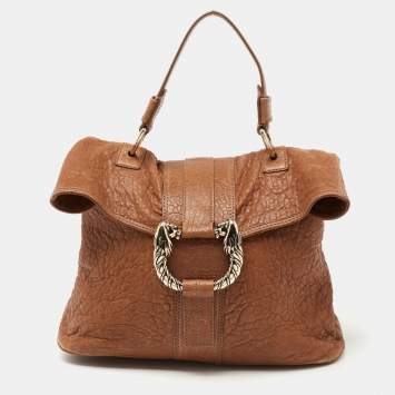Pre Owned Bvlgari Brown Textured Leather Leoni Shoulder Bag