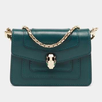 Pre Owned Bvlgari Green Leather Serpenti Forever Chain Wallet