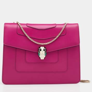 Pre Owned Bvlgari Magenta Leather Small Serpenti Forever Shoulder Bag