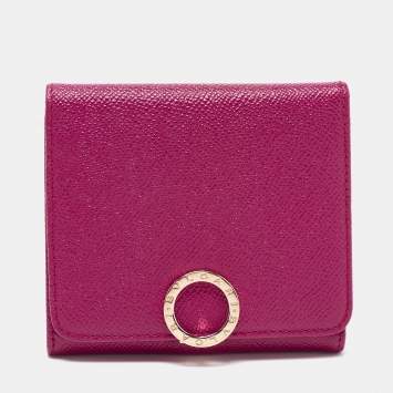 Pre Owned Bvlgari Purple Leather Trifold Wallet